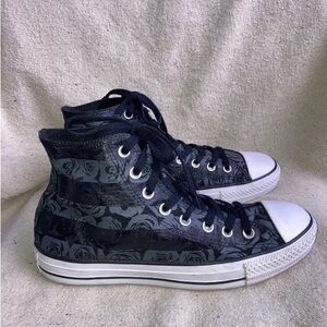 Converse Chuck Taylor Women’s 10 All Star Black Gray Rose Floral Sneakers Hi Top
